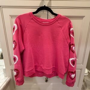 Pink Sweatshirt with Sequin Heart Sleeves
